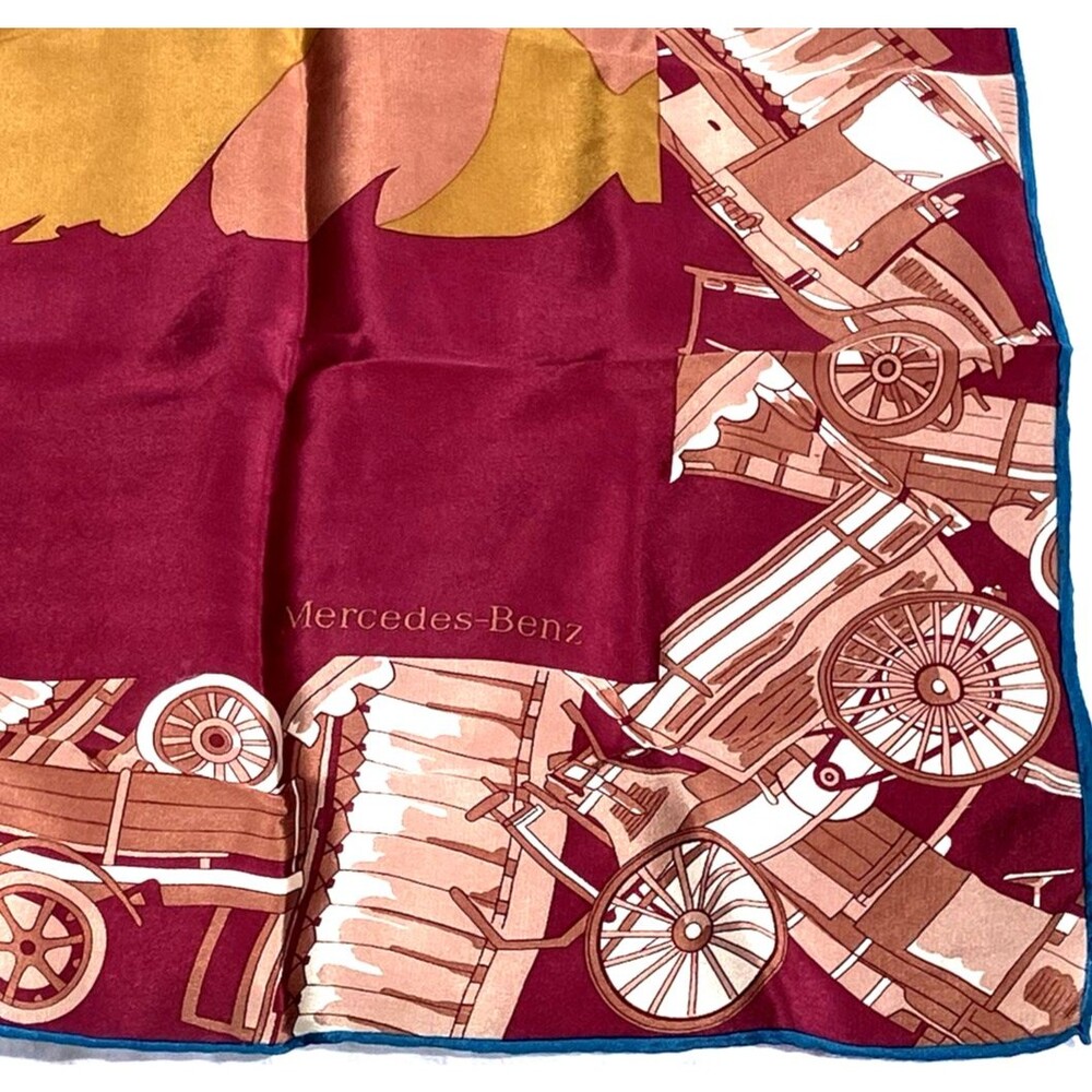 RARE Mercedes Benz Vintage Italian 100% Silk Scarf Ladies and Cars Floral Red